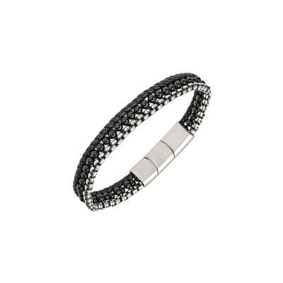 Bracelet All Blacks en acier, cuir et agate