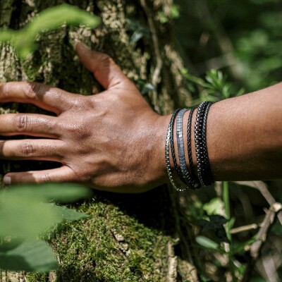 Bracelet All Blacks en acier, cuir et agate