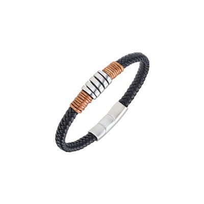 Bracelet All Blacks en acier et cuir