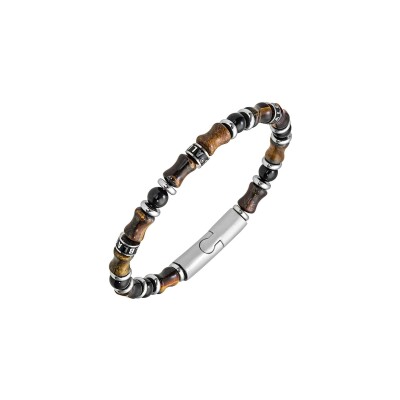 Bracelet All Blacks en acier, oeil de tigre et agate