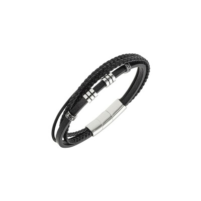 Bracelet All Blacks en acier et cuir