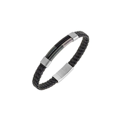 Bracelet All Blacks en acier et cuir
