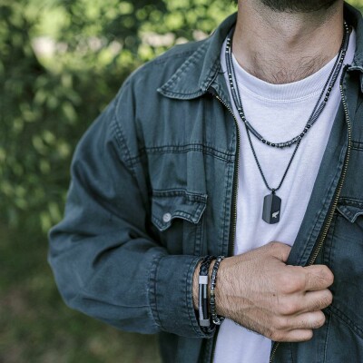 Bracelet All Blacks en acier et cuir