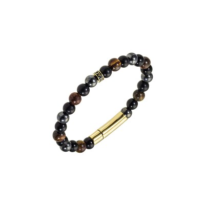 Bracelet All Blacks en acier, hématite et agate noire