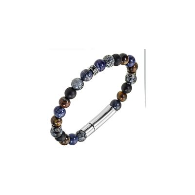 Bracelet All Blacks en acier, oeil de tigre et agate noire