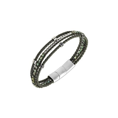 Bracelet All Blacks en acier, cuir et turquoise africaine