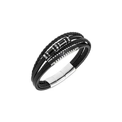 Bracelet All Blacks en acier et cuir
