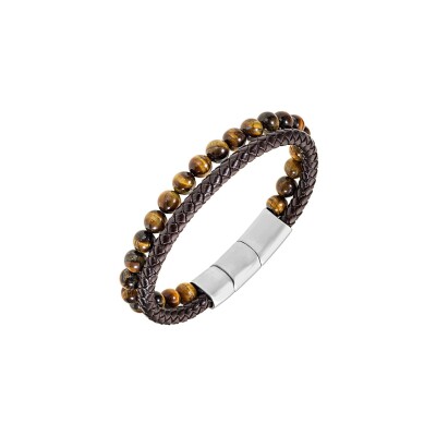 Bracelet All Blacks en acier, cuir et oeil de tigre