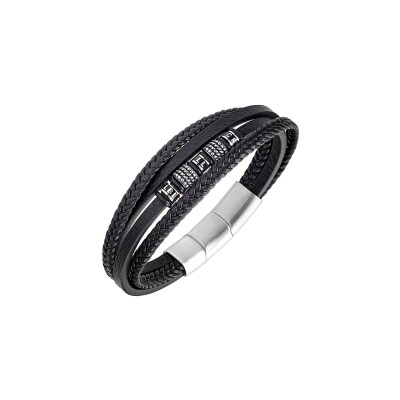 Bracelet All Blacks en acier et cuir