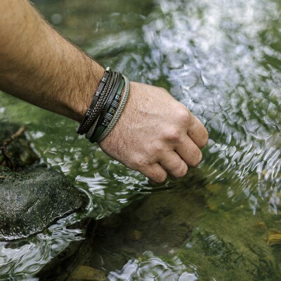 Bracelet All Blacks en acier et cuir