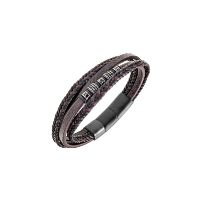 Bracelet All Blacks en acier et cuir