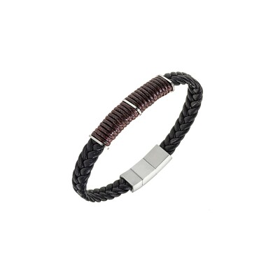 Bracelet All Blacks en acier et cuir