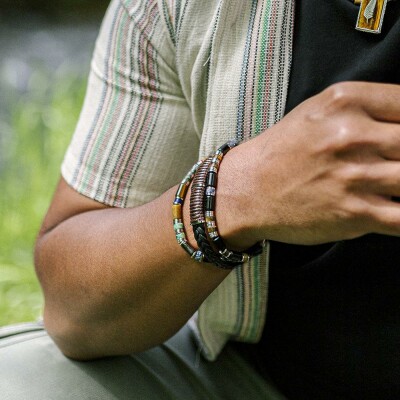 Bracelet All Blacks en acier et cuir