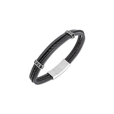 Bracelet All Blacks en acier et cuir