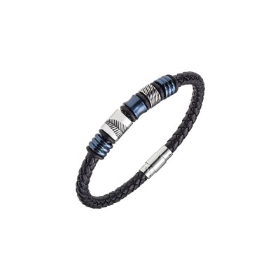 Bracelet All Blacks en acier et cuir