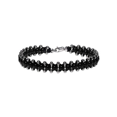 HARRICANA bracelet in steel and silver, Black, large model