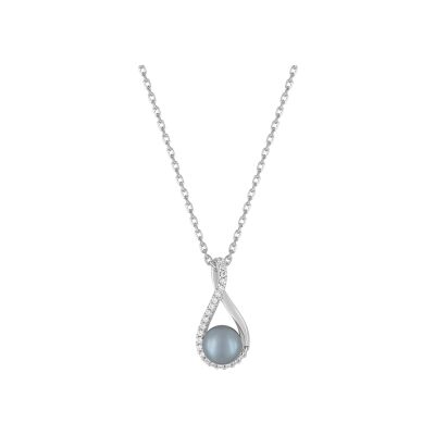 Collier en argent rhodié, perle d'imitation et oxyde de zirconium