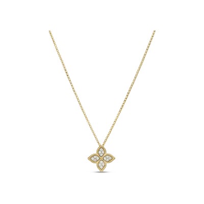 Collier Roberto Coin Princess Flower en or jaune et diamants blancs