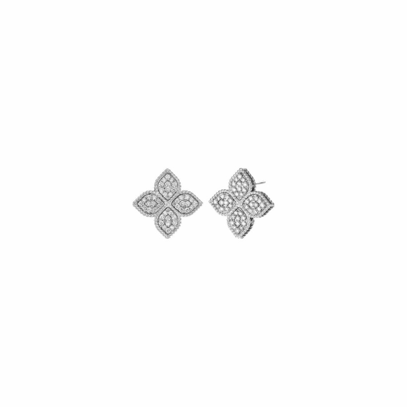 Boucles d'oreilles Roberto Coin Princess Flower en or blanc et diamants blancs