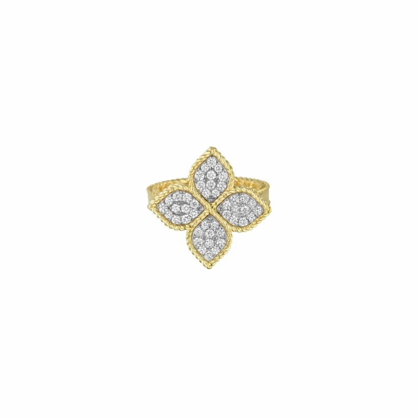Roberto Coin Princess Flower in yellow gold and diamonds ring