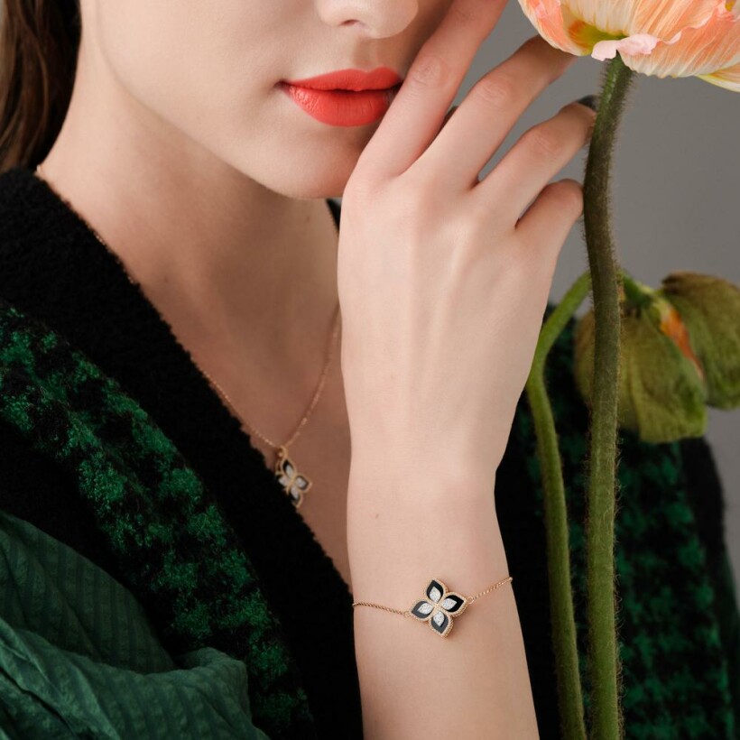 Bracelet Roberto Coin Princess Flower en or rose, jade et rubis