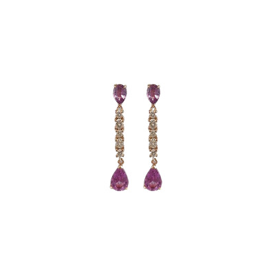 Boucles d'oreilles Pacôma en or rose, saphir rose, saphir violet et diamants