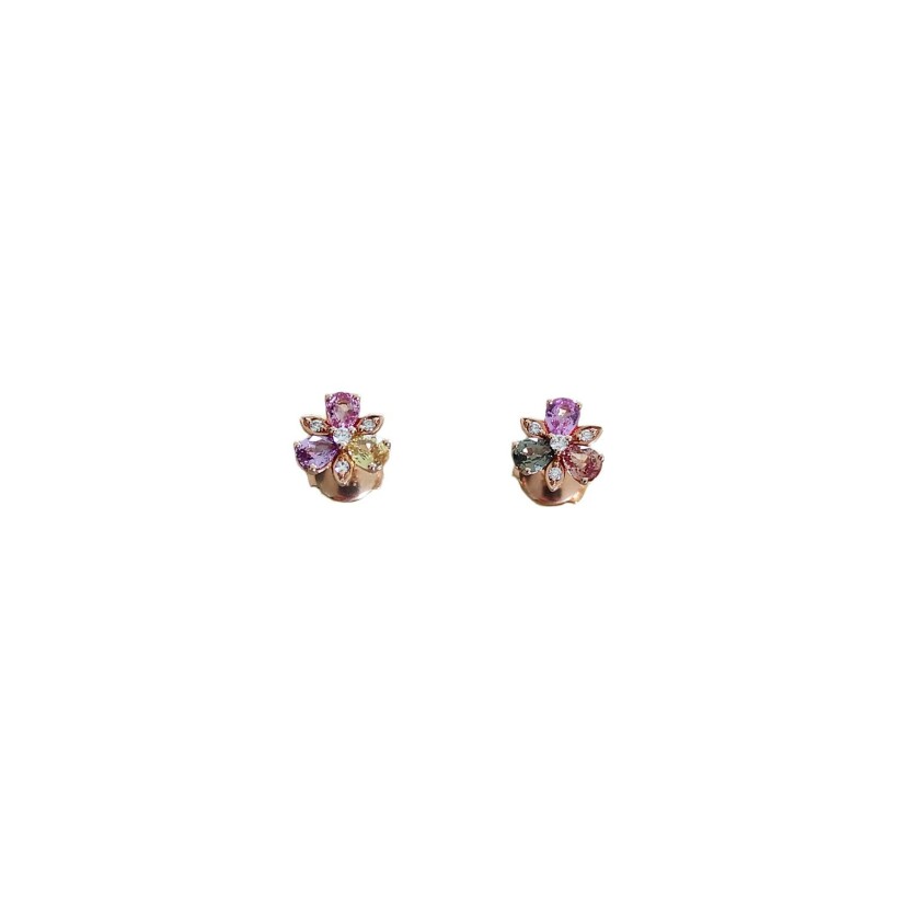 Boucles d'oreilles Pacôma en or rose, saphirs naturels et diamants