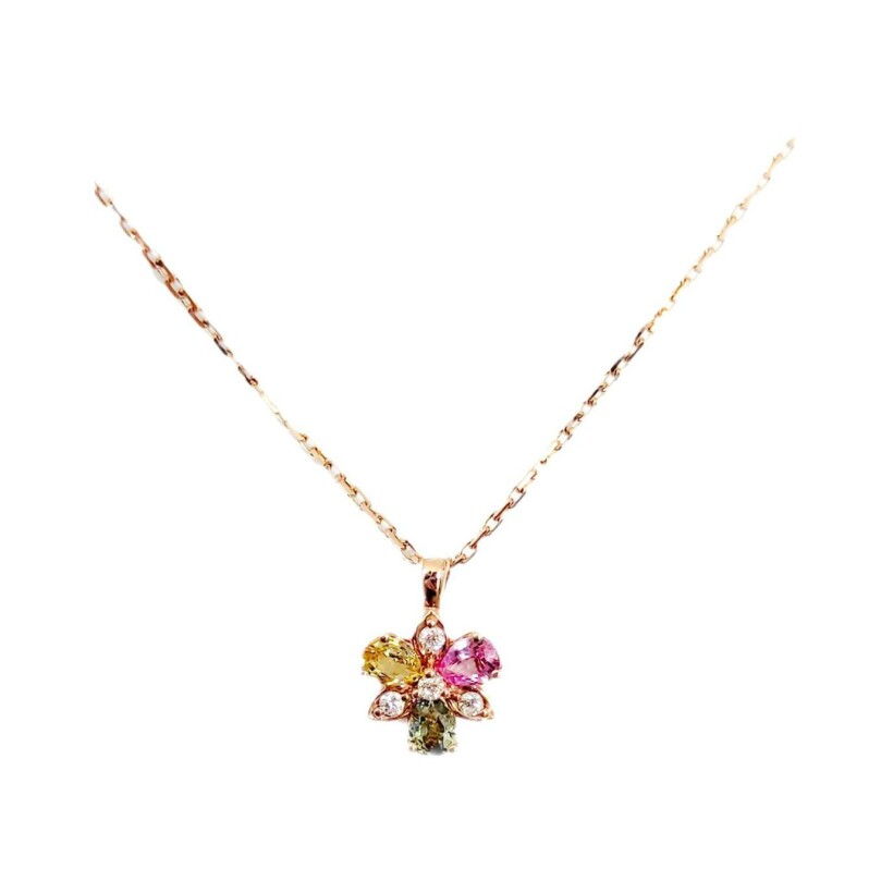 Collier Pacôma en or rose, saphirs naturels et diamants
