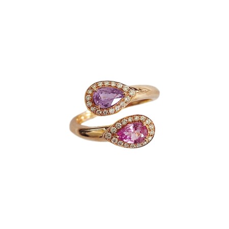 Bague en or rose, saphir rose, saphir violet et diamants