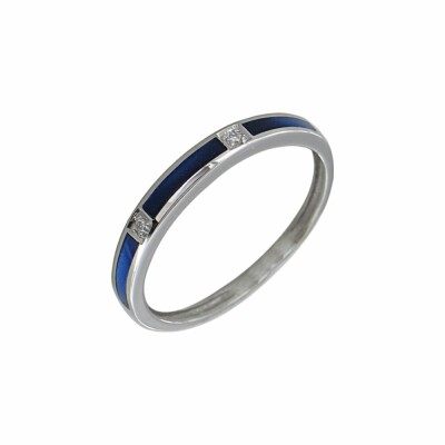 Bague Clozeau en or blanc, résine bleu prusse et diamants