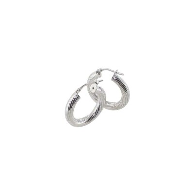 Boucles d'oreilles créoles torsadées ADLC en argent rhodié