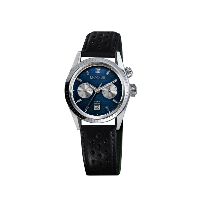 March L.A.B Agenda SUPRA Automatic Navy watch - Harrisson leather strap, black, perforated