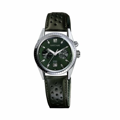 Montre March L.A.B Agenda SUPRA Automatic Grall - Bracelet en cuir harrisson vert perforé