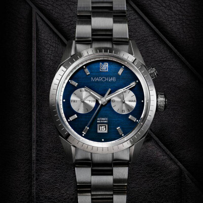 March LA.B AGENDA SUPRA AUTOMATIC 41 MM Watch - NAVY - Brushed Steel 3 Links