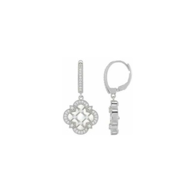 Boucles d'oreilles Charles Garnier en argent, oxydes de zirconium et nacre