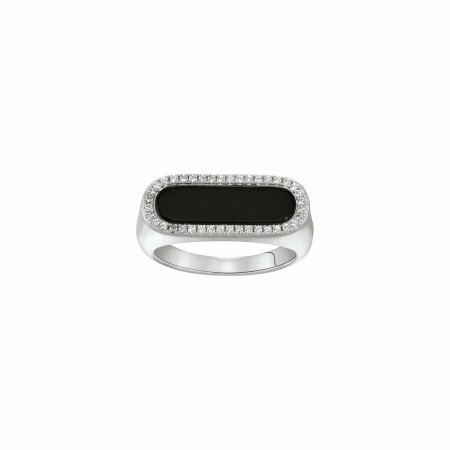 Bague Charles Garnier en argent, oxydes de zirconium et onyx noir