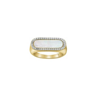 Bague Charles Garnier en argent doré, oxydes de zirconium et nacre