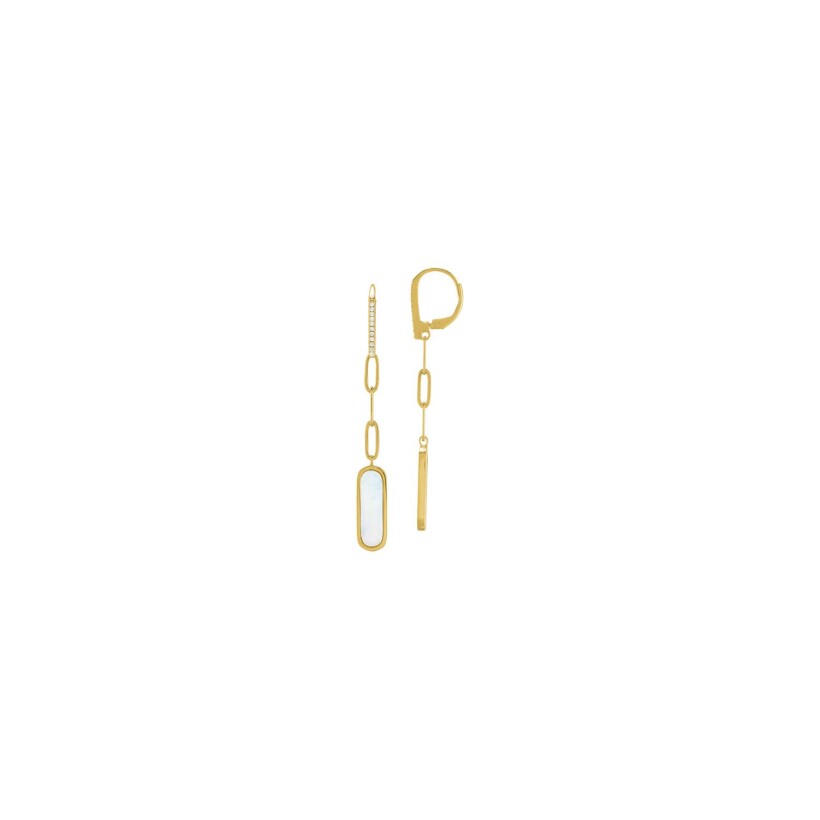 Boucles d'oreilles Charles Garnier en argent doré, oxydes de zirconium et nacre