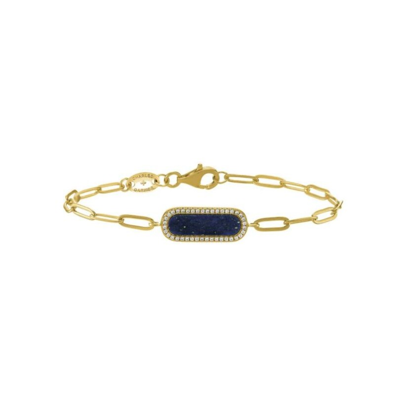 Bracelet Charles Garnier en argent doré, oxydes de zirconium et lapis-lazuli