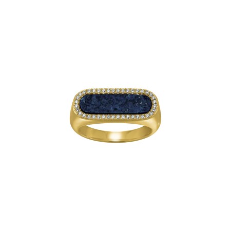 Bague Charles Garnier en argent doré, oxydes de zirconium et lapis-lazuli