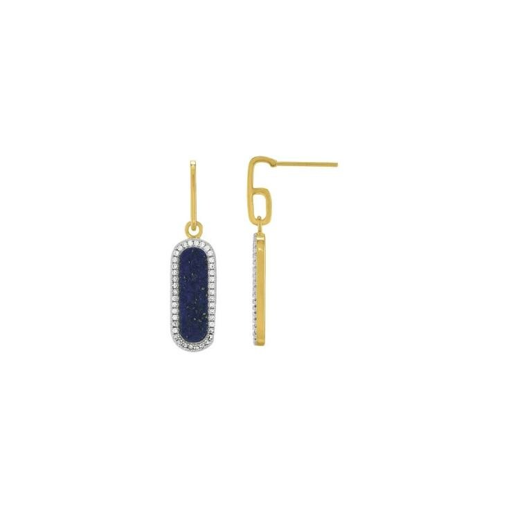 Boucles d'oreilles Charles Garnier en argent doré, oxydes de zirconium et lapis-lazuli