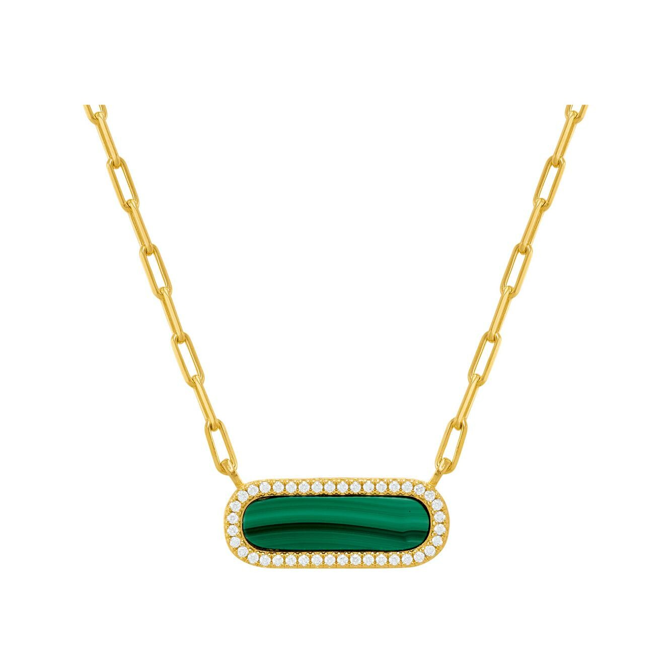 Collier Charles Garnier en argent doré, oxydes de zirconium et malachite