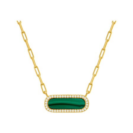 Collier Charles Garnier en argent doré, oxydes de zirconium et malachite