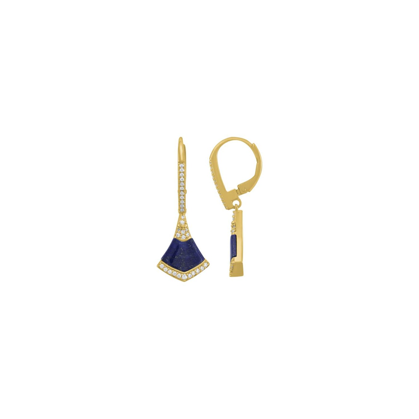 Boucles d'oreilles Charles Garnier en argent doré, lapis lazulis et oxydes de zirconium