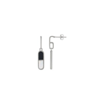 Boucles d'oreilles Charles Garnier en argent, onyx et nacre