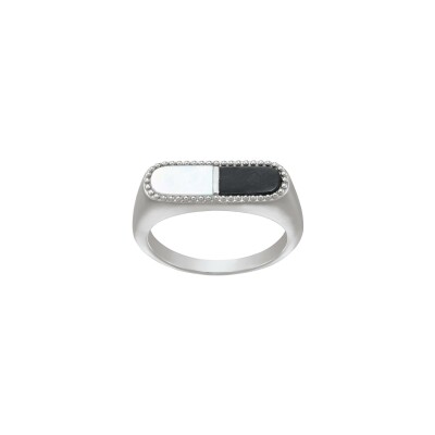 Bague Charles Garnier en argent, onyx et nacre