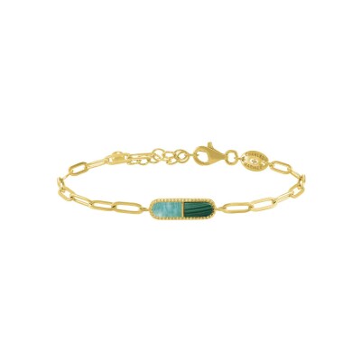 Bracelet Charles Garnier en argent doré, malachite et amazonite