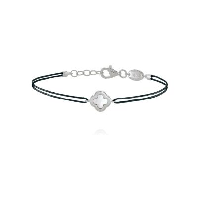 Bracelet Charles Garnier en argent, nacre et cordon textile noir