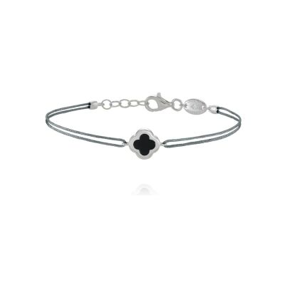 Bracelet Charles Garnier en argent, onyx et cordon textile gris