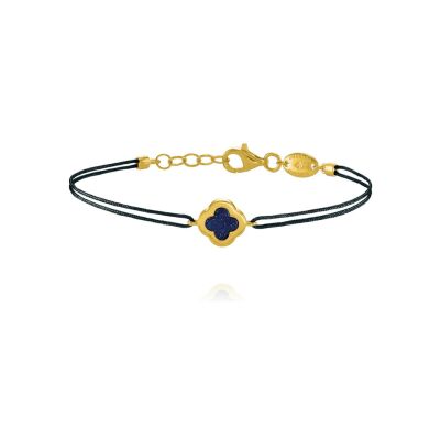 Bracelet Charles Garnier en argent doré, lapis lazuli et cordon textile bleu